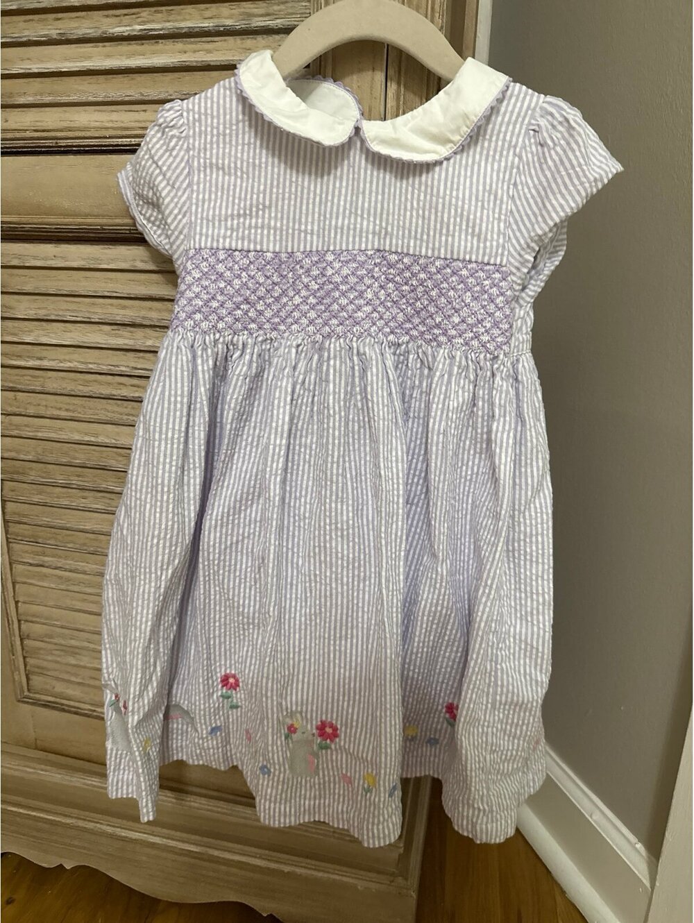 Jojo Mam Bebe Smocked Seersucker Girl’s Dress 18-24M Bunnies